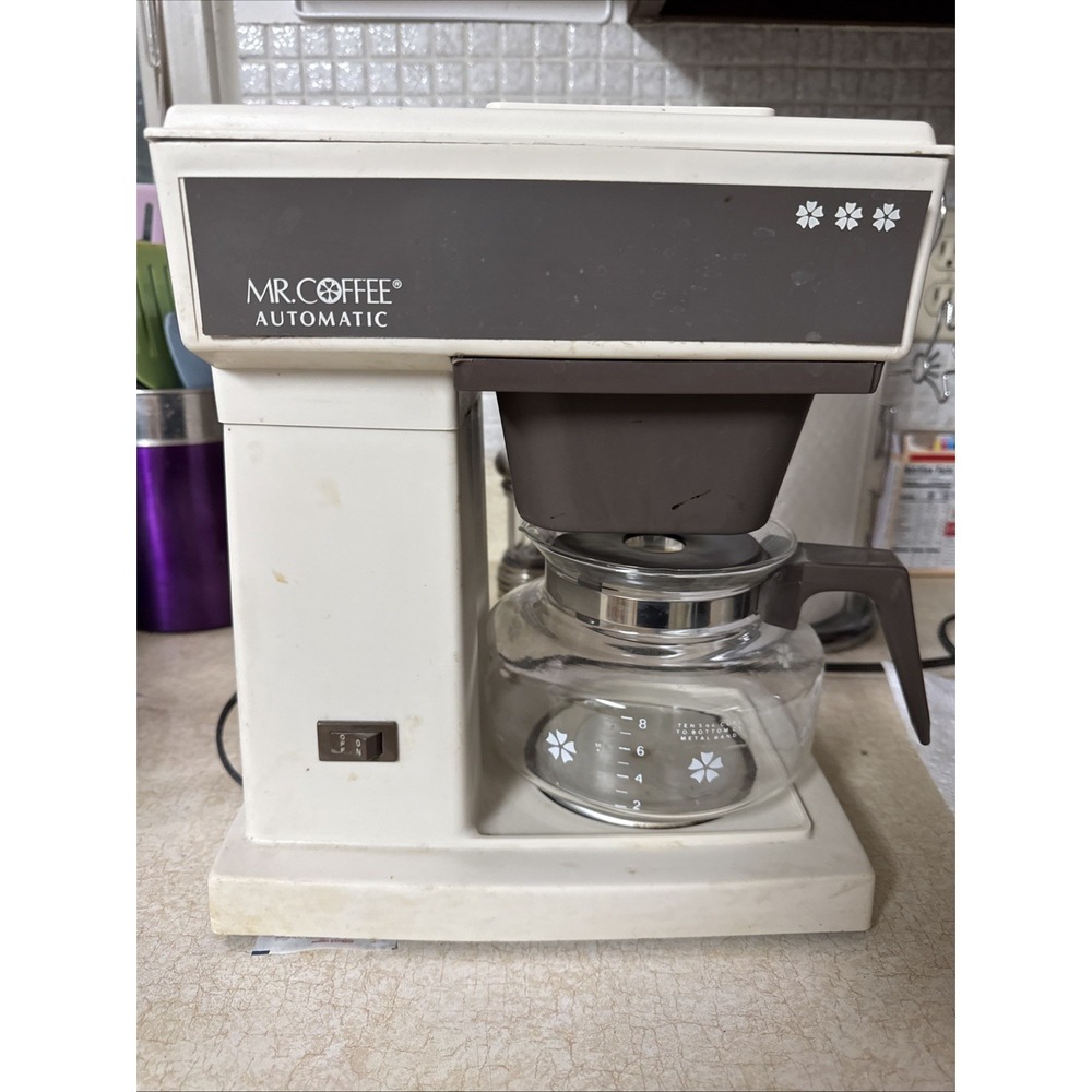 1970s Mr. Coffee 8-Cup Drip Coffee Maker w/ Flower Glass Carafe
